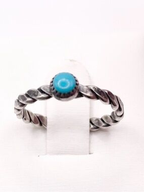 Size 5 Turquoise 925 Sterling Silver Twisted Band Ring